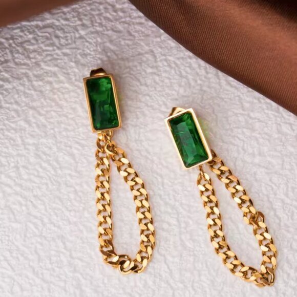 14K Gold Filled Emerald Earrings - Picture 4 of 4